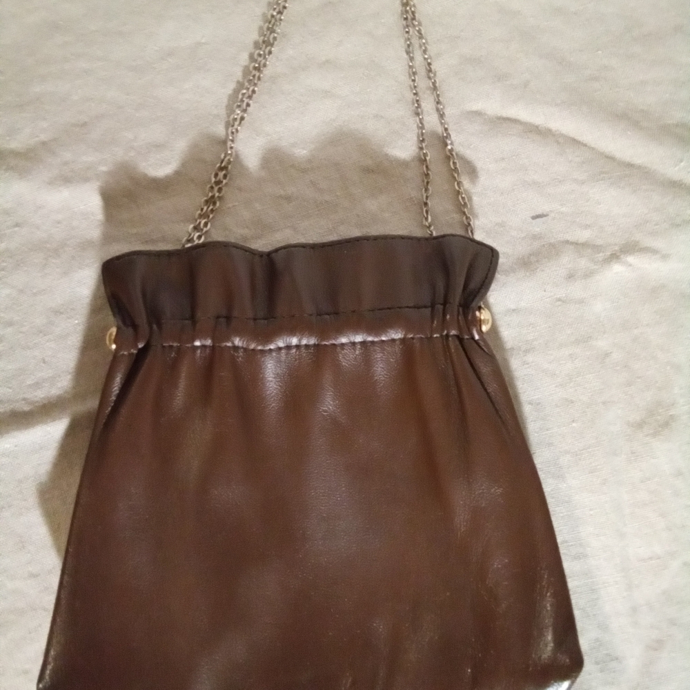 Choclatey Brown Soft Mini Leather Bag with Gold Chain Strap And Clasp Eveningbag